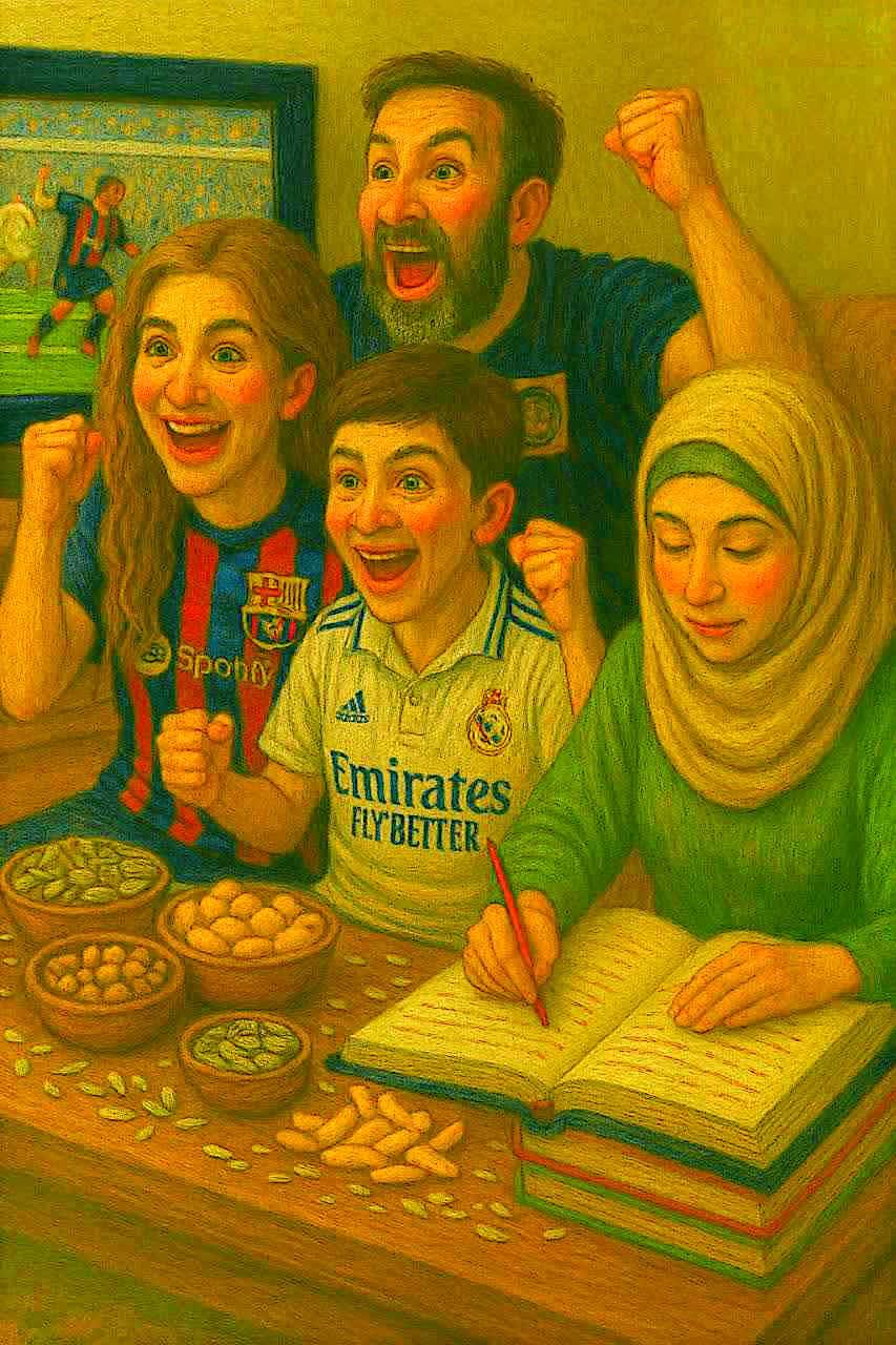 تصویر خانواده در حال فوتبال